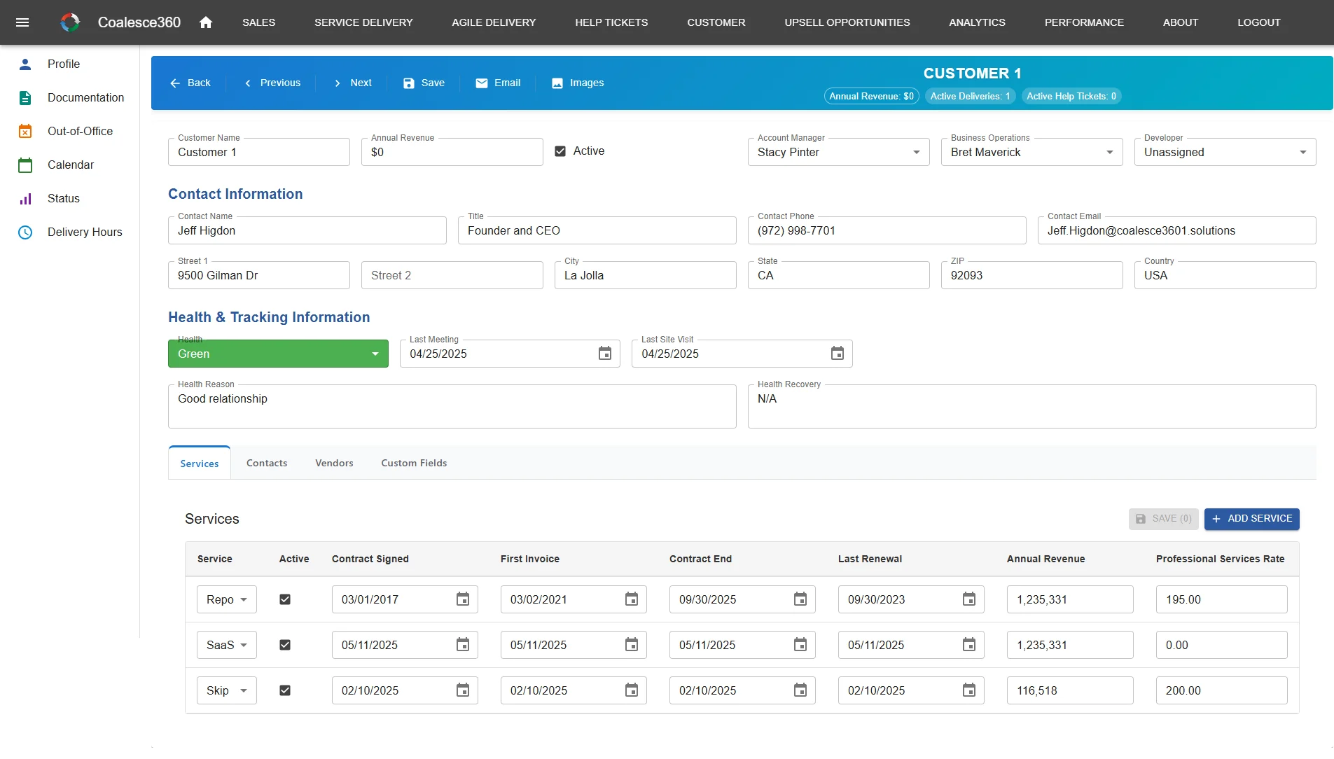Coalesce360 customer details screen