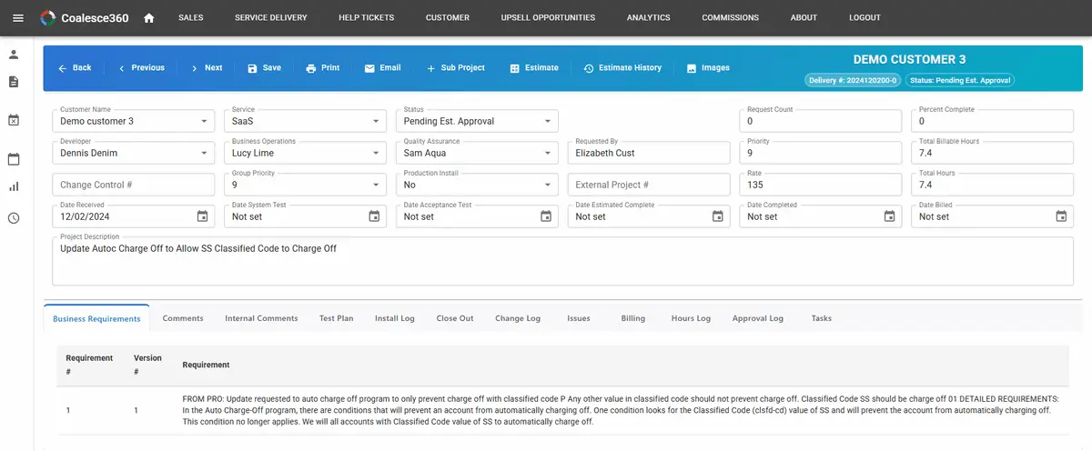 Coalesce360 Delivery Task Details Screen