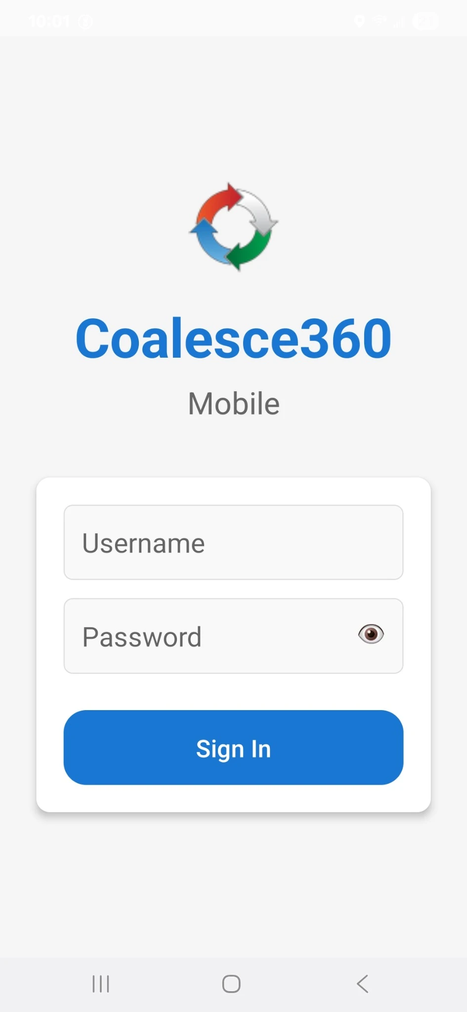 Coalesce360 Mobile App Sign In Screen