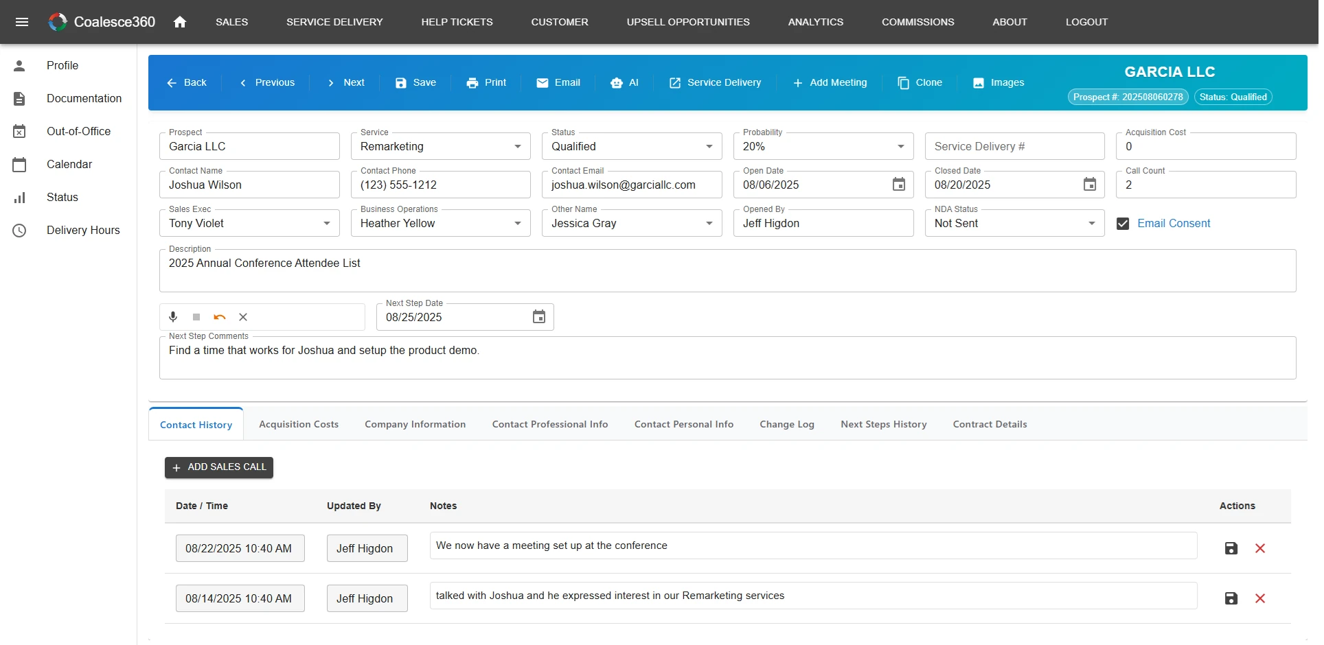 Coalesce360 Sales Details Screen